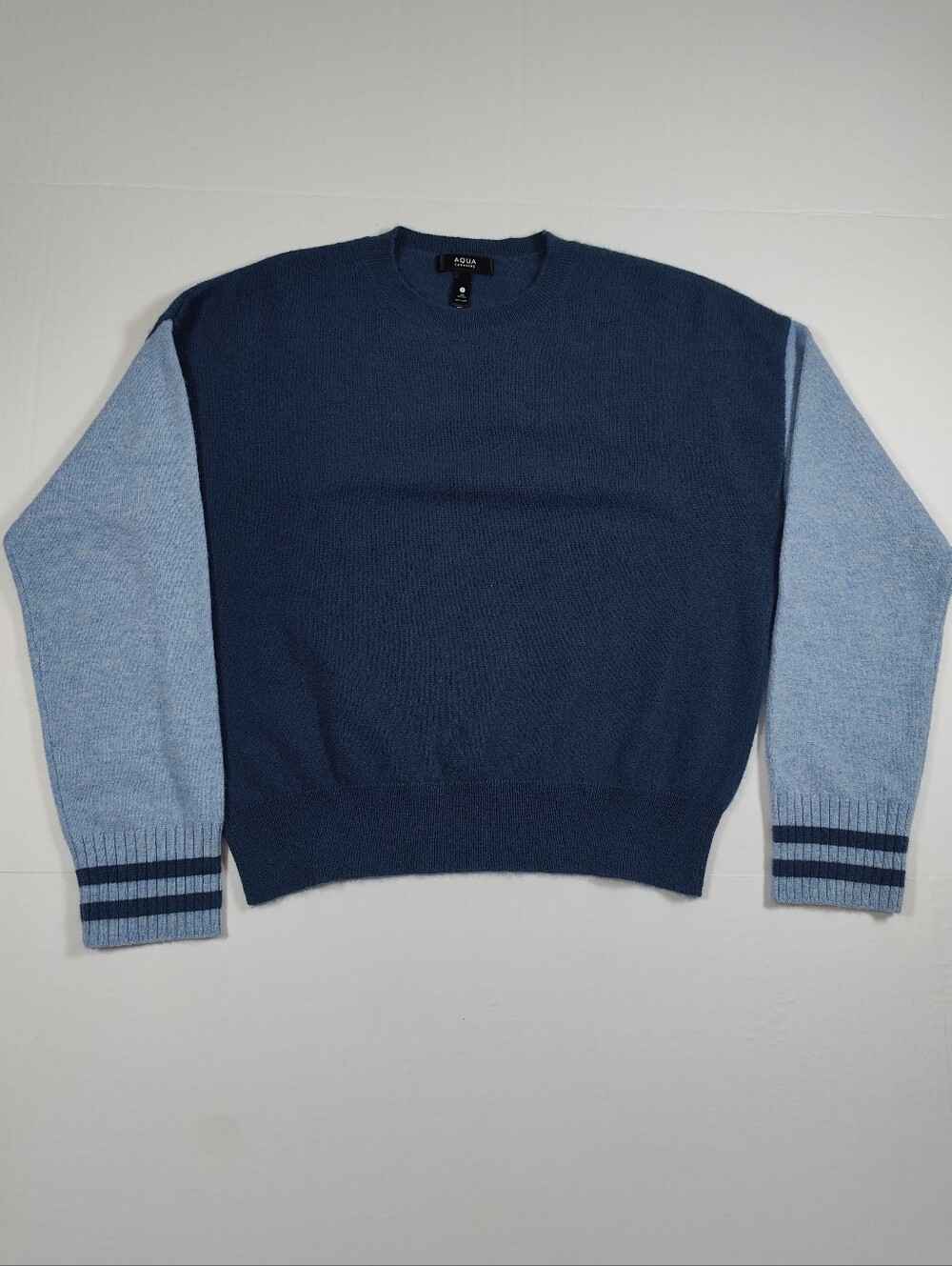 AQUA Womens 100% Cashmere Blue Two Tone Colorblock Oversized Sweater Size S